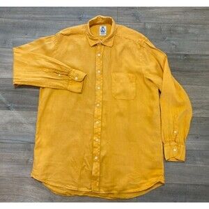 Cordings of Piccadilly Yellow 100% Linen Mens L 42/16.5 Long Sleeve Button Shirt